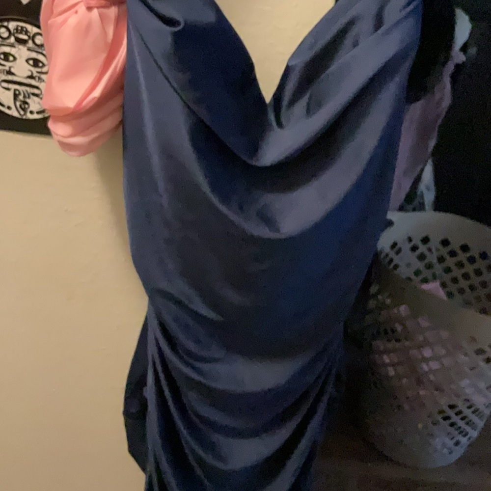 Windsor Blue and Pink Puff Sleeve Cowl Neck Gown